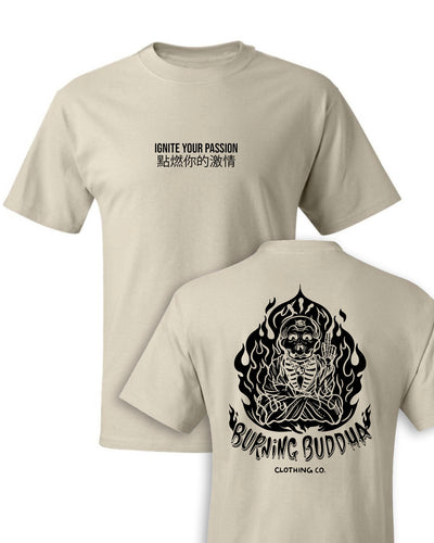 Burning Buddha Clothing 'Ignite Your Passion' Logo T-shirt Natural Front and back image
